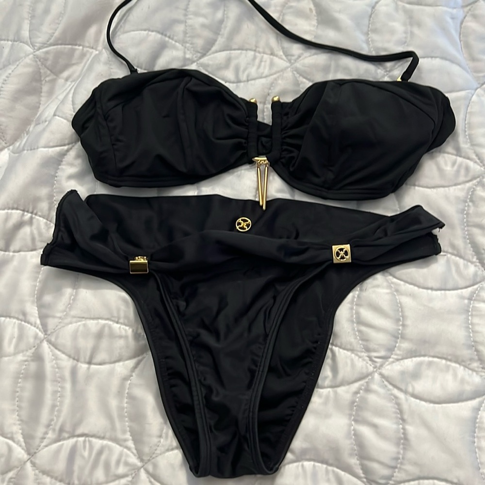 Black Vix bandeau gold hardware bikini